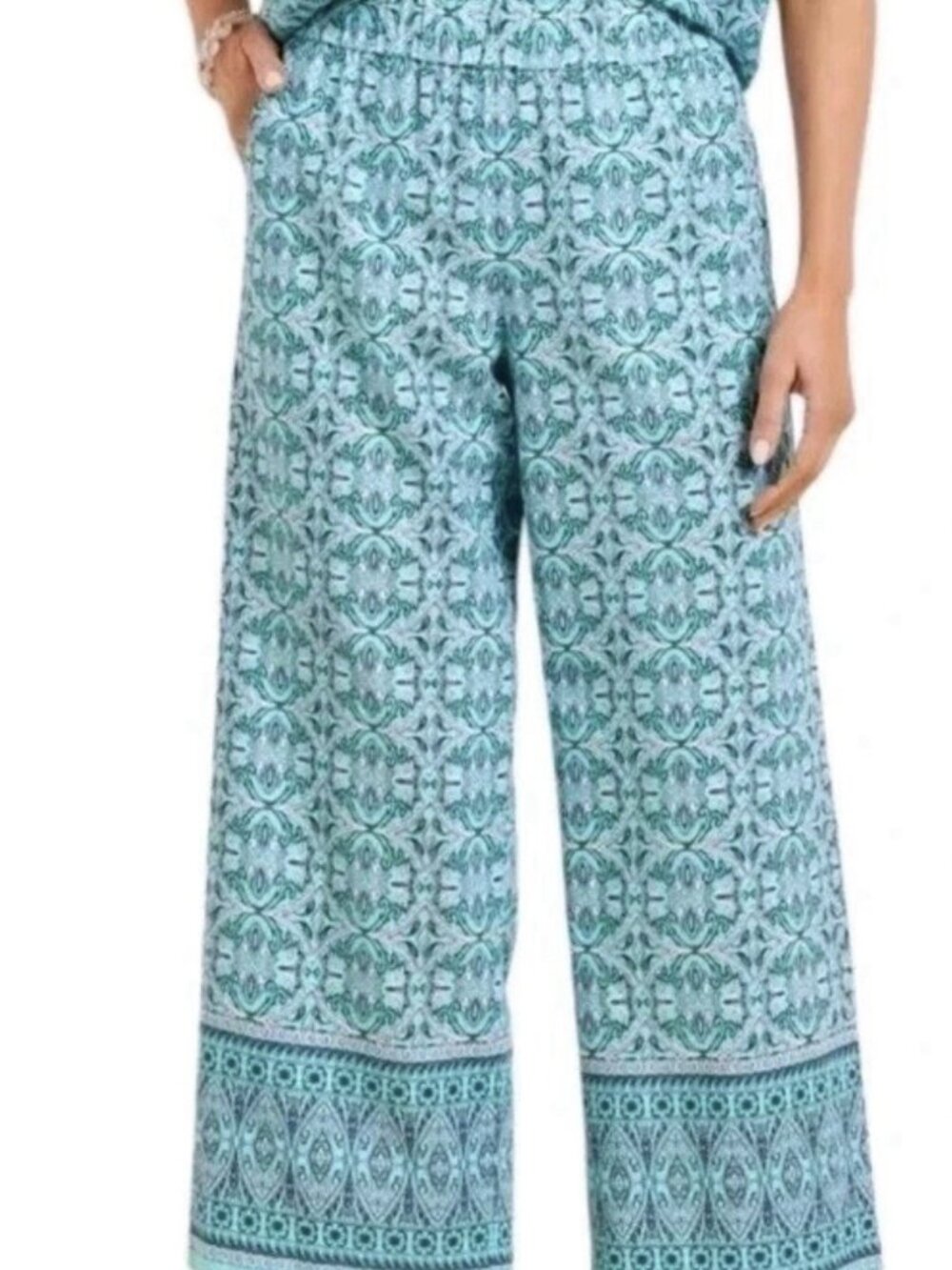 Talbots Nantucket Wide Leg Crop Pants Woman’s S/P Blue High Rise Beachy Linen